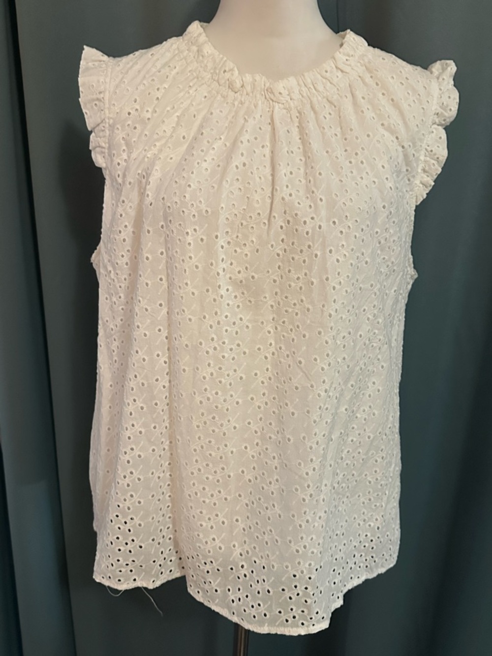 Nanette Lepore White Eyelet Embroidered Flutter Sleeve Blouse Top Women XL